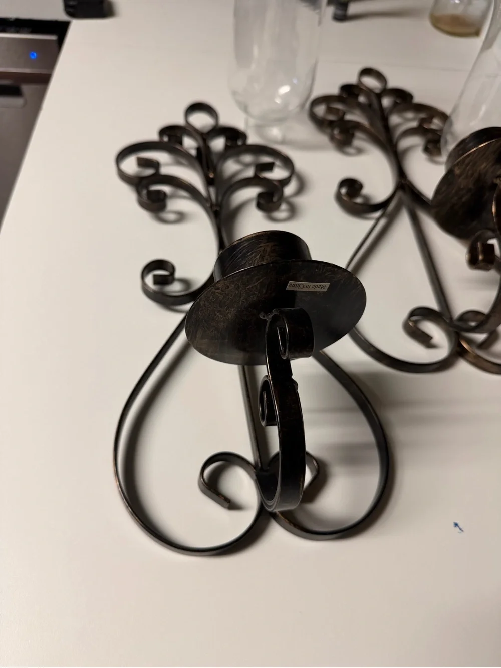 Decorative Metal Wall Sconce with Clear Glass - Bronze Finish Ser of 2